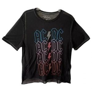 Vinyl Icons | Multicolored Sheer Cropped AC/DC Graphic Band Tee, Medium